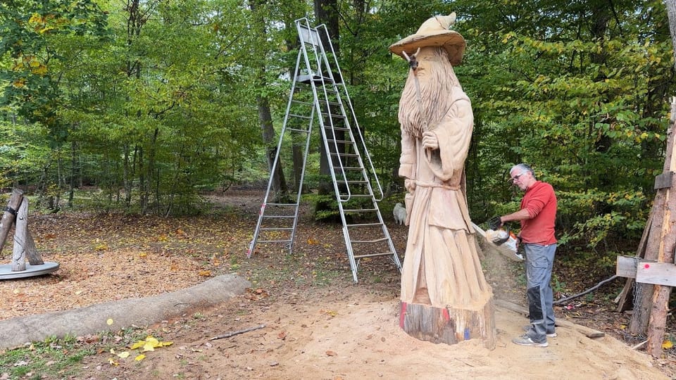 Image du reportage « Fernand Olona réalise une nouvelle sculpture en forêt »